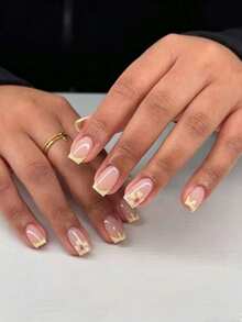 Light Yellow French Style Wearable Nails, 24pcs Square Glitter Flower Design Acrylic Fake Nails Set, Summer Manicure - Yellow - View 3