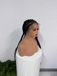 A ANYTIME Wig Kepang Tanpa Simpul: Wig Kepang Jagung Belahan Samping dengan Rambut Bayi, Wig Kepang Jagung Belakang Penuh, Kepang Jagung Jahitan Renda Penuh, Wig Kepang Kotak, Wig Kepang - Hitam - View 5