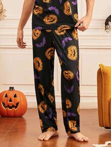 Notgurli 3 PiecesHalloween Loungewear Set – Bat & Pumpkin Prints; Fun, Comfortable, And Perfect For Everyday Lounging At Home House Party - Multicolor - View 5