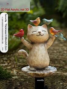 1pc 2D Acrylic Garden Stake, Suitable For Soil. Cat Design With One Bird On Hand And One On Head, Adds Charm To Outdoor Yard, Can Be Used As Flower Pot Decoration, Perfect For Flower Pot Embellishment - A - View 7