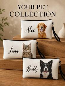 Custom Pet Photo Makeup Bag, Personalized Text Zipper Pouch With Wrist Strap, Multi‑Use Storage Pouch, Nice Gift For Pet Lovers Birthday Holiday - Multicolor - View 8