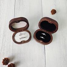 1‑Piece Personalized Oval Ring Box, Custom Walnut Two‑Slot Ring Box, Wedding Gift For Bride And Groom, Anniversary Gift, Engagement And Proposal Ring Box - Multicolor - View 3