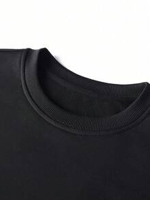 Women's Fashion Autumn/Winter Loose Casual Versatile Letter & Cartoon Cat Print Crew Neck Sweatshirt - Black - View 8
