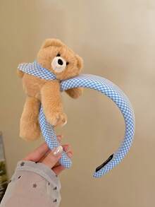 1pc Cartoon Checkered Plush T Bear Hairband, Versatile For All Occasions, Hair Tie To Hold Back Messy Hair, Wide-Edge Headband, Hair Accessory. - Multicolor - View 12