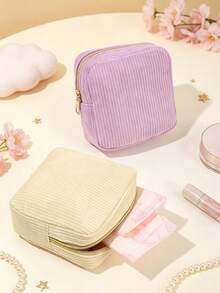 Corduroy Sanitary Napkin Storage Bag, Multifunctional Portable Large Capacity Organizer, Cosmetic & Coin Pouch, Cute Travel Accessory, Suitable For Girls And Women - Multicolor - View 5