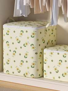 Large Capacity Flower Storage Boxes With Flip-Top Lids & Handles Portable Dustproof Clothes Storage Bags Flower Pattern Organizer Blanket Bedding Comforters Organizer For Bedroom And Closet Bedroom Home Essentials Accessories - Multicolor - View 5