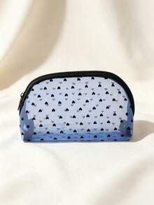 1pc Fashion Mesh Heart Makeup Bag, Travel Toiletry Bag, Large Capacity Storage Bag, Suitable For Toiletries And Essentials Storage, Girls Holiday Gift - Heart Mesh Storage Bag - View 5