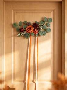 2 Pcs Terracotta Fall Wedding Artificial Aisle Pew Flowers For Chair Decorations,Church,Ceremony , Ribbons, Party Outdoor Decor - Terracotta - View 3