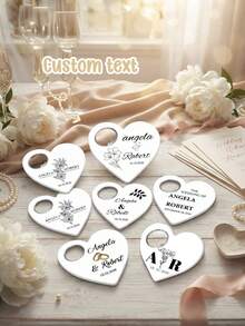 1pc Custom Personalized Text Heart Bottle Opener,Wedding Party Favor, Bottle Opener Gift For Wedding Guests, Custom Bridal Shower Favor For Guests , Save The Date Bottle Opener - Multicolor - View 2