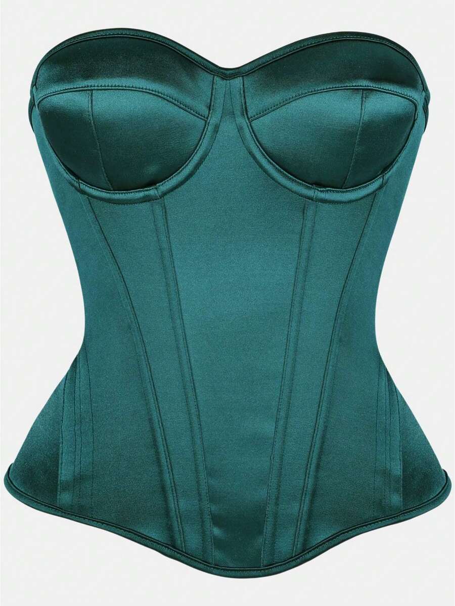 Women's Solid Color Court Style Corset Top, Simple Elegant Waist-Cinched Body-Shaping Bust-Supporting Sexy Top, Suitable For Ball, Music Festival, Women's Halloween Costume, Cosplay, Green Corset Top