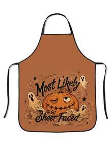 1pc Halloween Pumpkin Ghost Apron, American Cartoon Funny Slogan Print, Polyester Material, 55*68cm, Home Use Cocktail Baking Anti-Stain Apron, Halloween Party Kitchen Gift Workwear - Multicolor - View 12