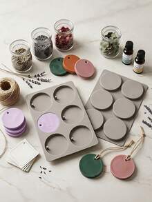 6-Cavity Round Tag Silicone Mold, Resin Pendant Wax Melt Soap Aromatherapy Plaster Car Hanging Diffuser Mould, DIY Craft Supplies For Home Studio, Gift For Crafters Soap Makers - Multicolor - View 1