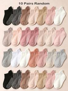 5/10/20 Pairs Random Anti Slip Toddler Girl Socks, Solid Multi Color Fall Socks, Newborn Baby Essentials, Cute Pink Socks For Daily Wear, Halloween - Multicolor - View 14