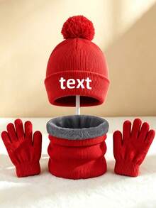 1Set Customized Printed Name Kids Single Pom-Pom Beanie Set, Soft Warm Knit Hat Set,Suitable For 3-8 Years Old Boys And Girls Daily Use Outdoor Outfit - Multicolor - View 14