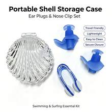 Silicone Nose Clip & Earplugs Set With Shell-Shaped Storage Box, Universal For Swimming Pool, Beach, Diving, Silicone Swimming Accessories - Multicolor - View 1