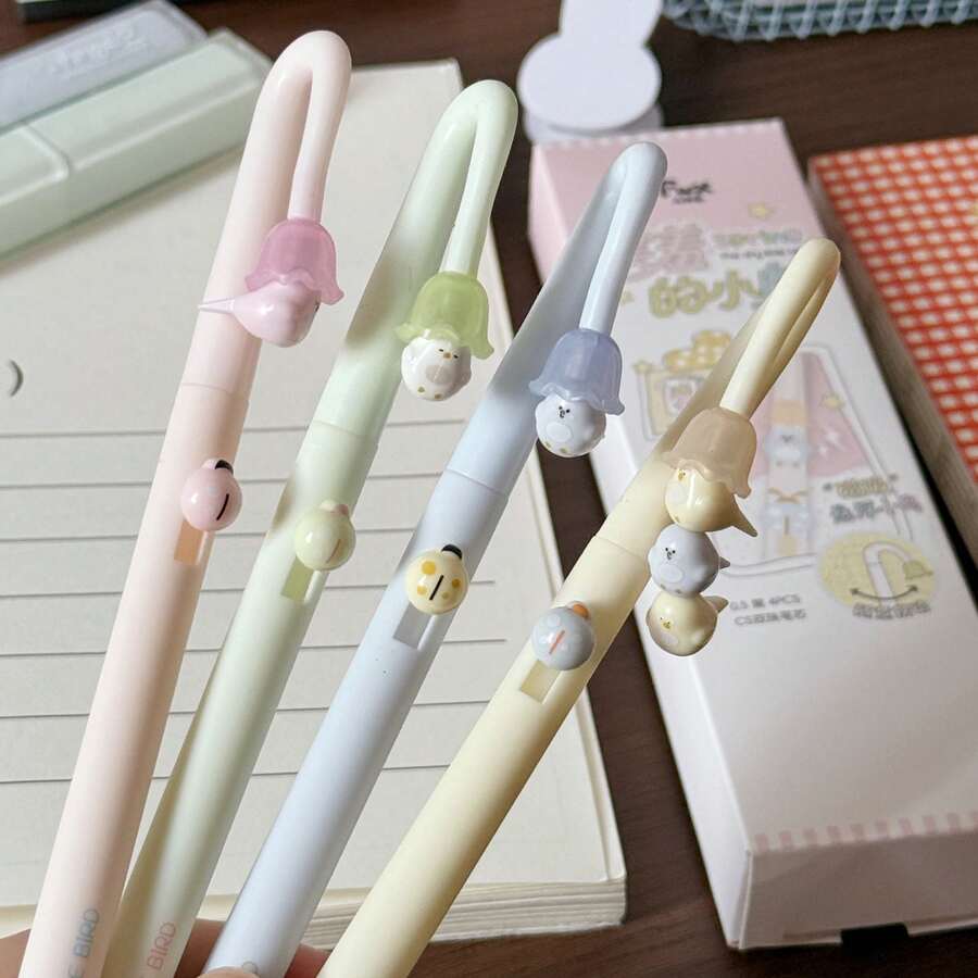 Back To School Cute Rotating Bird Pendant Gel Pen Set, Japanese Cartoon Decorative Retractable Gel Pens, Student Writing Stationery Supplies - Shy Little Bird - View 1