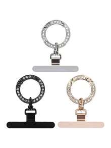 1pc/3pcs 2-In-1 360° Rotating Stainless Steel Ultra-Thin Phone Lanyard Clip Connector + Metal Rhinestone Round Spring Ring, Anti-Drop Finger Strap Phone Charm Decor, DIY Creative Personalized Fashion Phone Lanyard Connector, Phone Case Back Adhesive Pad Fixed Bracket Universal Phone Accessory - Multicolor - View 13
