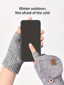 2pcs Men's Winter Knitted Knitted Fingerless Half-Finger Gloves With Flip Cover, Comfortable And Warm For Writing And Office Work - Multicolor - View 7