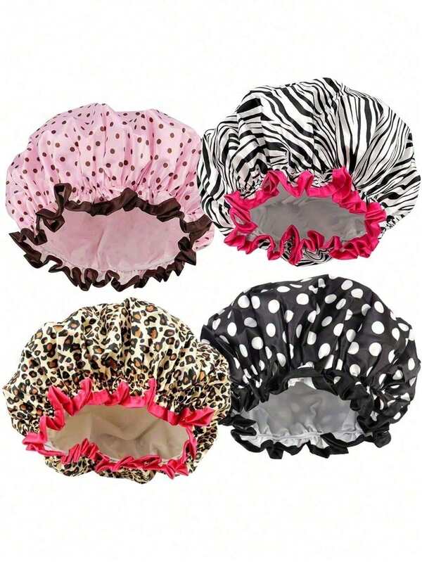 Women's Double Layer Waterproof Shower Cap, Elastic Reusable, Printed Design, Daily Essential, Summer Use, Hair Cap, Bathroom Hair Accessory, Headwear, Dry Hair Cap, Suitable For Daily Home Use, Unisex Hair Cap Shower Cap