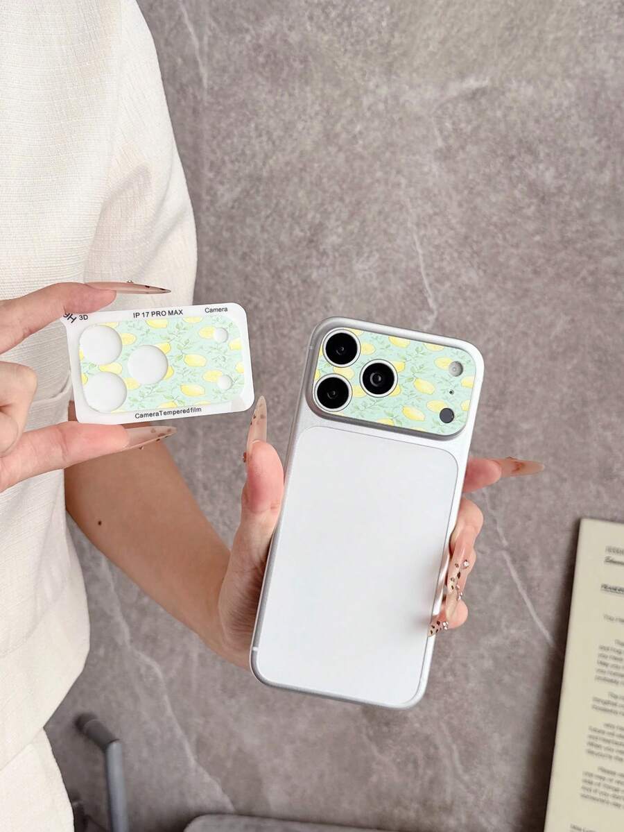 LissKas 1pc Matte Anti-Fingerprint Lens Film, Cute Fashion Lemon Fruit Pattern, 9H Hardness, Full Coverage, Explosion-Proof, Anti-Scratch, Bubble-Free, Compatible With IPhone 18/17 Pro Max Phone Camera Protector, Suitable For Large Hole Phone Cases