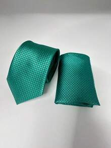 1 Set Fashionable High-End Silver Glitter Polka Dot Tie And Pocket Square 2pcs Set Suitable For Business Casual Banquet Dinner Party Wedding - Green - View 6