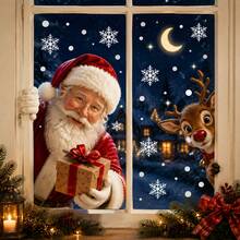 Christmas Window Stickers Santa Claus Reindeer Snowflake Glass Decals Cute Holiday Window Clings Christmas Home Decor - Santa Claus - View 4