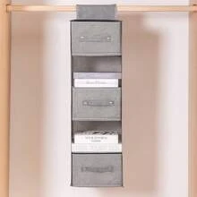 Hanging Closet Organizer With Drawer, Multi‑Shelf Fabric Hanging Storage Shelves, Dust‑Proof Clothes Underwear Organizer For Wardrobe Bedroom - View 6