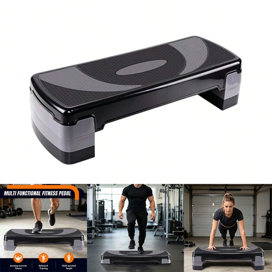 Vandise Aerobic Step Platform 3-Level Adjustable Stepper, Non-Slip Fitness Step Board For Home Gym Cardio Workout & Strength Training, Heavy-Duty Exercise Stepper Bench With Stackable Risers, Portable Balance & Toning Equipment For Men Women - Black - View 1