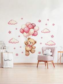 1 Set Stiker Dinding Balon Beruang Lucu, Termasuk Stiker Awan dan Bintang, Perekat Mandiri dan Dapat Dilepas, Cocok untuk Dekorasi Kamar Bayi dan Kamar Tidur Anak-Anak - MultiWarna - View 5