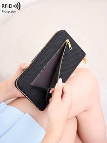 FOREVER MIYIN RFID Blocking Women Long Zip Around Wallet, Crocodile & Woven, Large Capacity Multi‑Card Slots Back & Coin Pocket, Phone‑Compatible Daily Travel - Multicolor - View 4