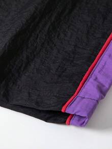 Men's Nylon Ice Silk Quick Dry Pants, Side Contrast Stripe, Elastic Waist Cuffed Hem, Casual Sports Long Pants - Black - View 6