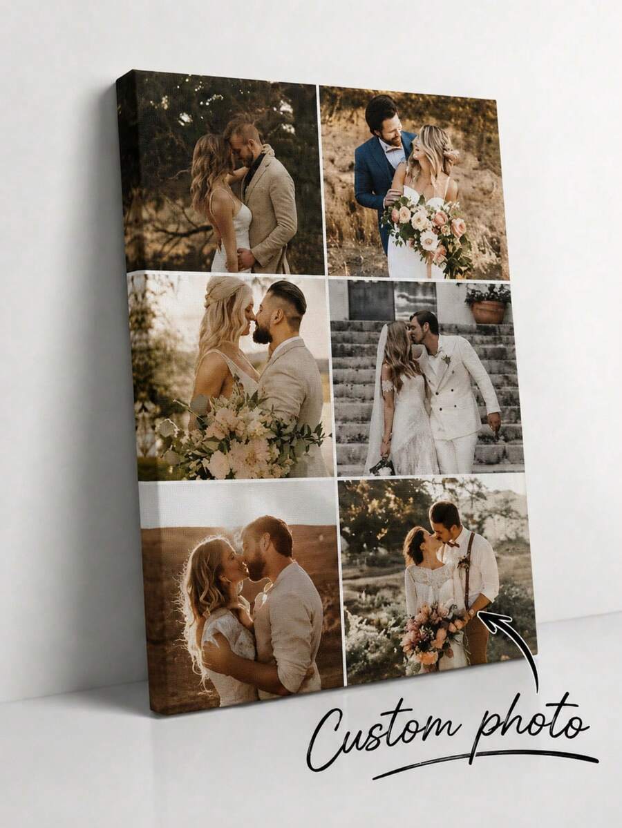 1pc Customized Photo Canvas Print - Personalized Multi-Photo Collage - Family, Children, Baby, Pet Custom Canvas Wall Art - Poster And Canvas Print - Multicolor - View 1