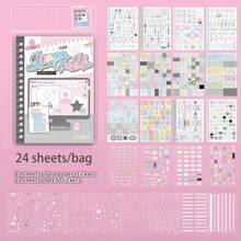 24 Sheets/Bag Sticker Book Basic Graphic & Text Theme Creative Scrapbook Supplies, Scrapbooking Accessories For Decorating Cards, Photo Frames, Computers, Phone Cases, Water Bottles, Magazines, Stationery Boxes, Suitcases, Desktop Decoration Stickers - Sticker Book - View 12