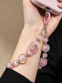 Tali Gelang Ponsel Manik-Manik Transparan Warna Pink Kawaii, Rantai Ponsel Liontin Kupu-Kupu Transparan, Aksesori Ponsel Anti Jatuh Modis untuk Anak Perempuan - MultiWarna - View 2