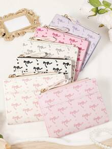 Ladies' Bow Printed Short Zipper Coin Purse, Portable Card Bag Wallet, Suitable For Daily Shopping And Travel - Pink - View 4