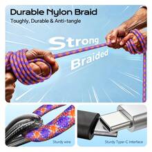 Tzlrxl 2-In-1 Braided Phone Lanyard Fast Charging Cable, Anti-Loss Crossbody Shoulder Strap, USB-C To USB-C PD 60W Power Delivery, Durable Nylon Braided, Suitable For Travel And Daily Use - Purple + Blue - View 4