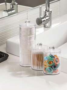 1/2/3 PiecesCotton Pad & Swab Storage Set | Bathroom Storage: Containers For Cotton Balls, Makeup Remover Pads, And Cotton Swabs - Multicolor - View 5