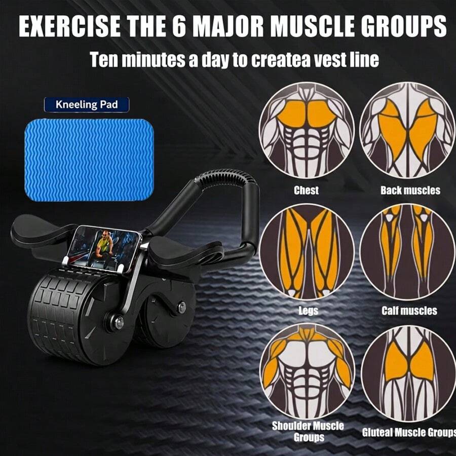 2pcs Set (Roller & Knee Pad), Self-Rebounding Ab Roller, For Core Muscle Training And Shaping, Elbow Support Fitness Equipment, Suitable For Core Strength Training, Muscle Exercise, Fitness Training, Unisex Sports Equipment