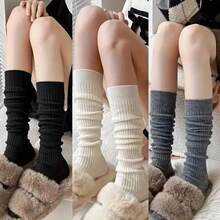 1 Pasang/2 Pasang/3 Pasang Kaos Kaki Wanita Polos Setinggi Betis, Bergaris Hitam/Putih/Abu-abu, Serbaguna untuk Dipakai Sehari-hari Sepanjang Tahun - MultiWarna - View 2