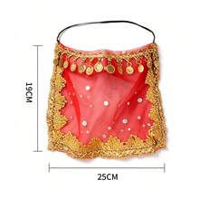 1pc Women's Belly Dance Outfit Handmade Chiffon Veil With Coins Hanging Elastic Band Dance Costume Face Covering Accessory, With Sequin Skirt Saree Sari Style Inspiration For Rave Performance. Suitable For Festivals, Parties, - Multicolor - View 7