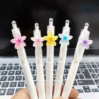 10 piezas de bolígrafos de tinta negra de 0.5mm, bolígrafos de escritura de secado rápido con diseño de flores lindas, set de papelería creativa, adecuado para el inicio del año escolar, útiles escolares, uso diario de oficina, set de regalo, con estilos aleatorios
