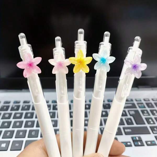 10 Pieces Of 0.5mm Black Ink Ballpoint Pens, Cute Flower Quick-Drying Writing Pens, Creative Stationery Set, Suitable For The Start Of The School Year, School Supplies, Daily Office Use, Gift Set, With Random Styles