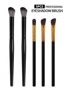 5Pcs Makeup Brush Set,For Eyeshadow Blending, Shading, Concealer And Eyebrow, ,Beginners & Makeup Lovers Daily Eye Makeup - Black - View 10