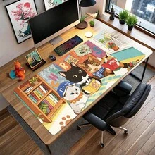 Cute Cat Large Desk Mat, Comfortable Reading Cat Design, Extended Gaming Mouse Pad, Aesthetic Colorful Desk Mat, Non-Slip Rubber Bottom, Waterproof Keyboard & Laptop Pad, Office & Home Decor, Gift For Cat Lovers ﻿ - View 1
