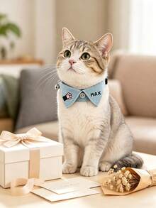 Custom Cat Collar With Name Paw Print Adjustable Breakaway Kitten Collar Suitable For Daily Wear,Photo Props,Lightweight Comfortable Bow Tie For Tags - Multicolor - View 2