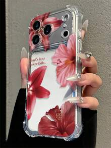 紅色扶桑花與英文文字圖案防震手機殼，透明護角防摔軟殼氛圍感日常必備，適合日常使用，相容 iPhone 18 Pro/18 Pro Max/16/16 Pro/16 Plus/16 Pro Max/17/17 Pro/17 Pro Max/15/15 Pro/15 Pro Max/15 Plus/14/14 Pro/14 Pro Max/13/13 Pro/13 Pro Max/12/12 Pro/12 Pro Max/11/7/8，生日禮物、開學禮物、情人節禮物、聖誕禮物，適合女性日常使用 - 酒紅色 - 查看 3