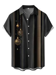 Men's Christmas Contrast Color Striped Print Fashion Holiday Casual Short Sleeve Shirt - Multicolor - View 2