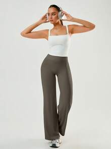 NcmRyu Women's One-Piece Solid Color High-Waisted Straight-Leg Wide-Leg Pants - Brown - View 5