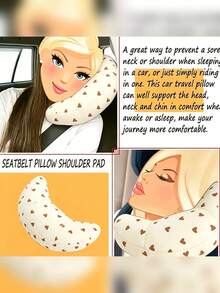 Cute Sweet Style Neck & Shoulder & Chin Support Neck Pillow, Sleep-Aid Car Seatbelt Travel Pillow, Suitable For Road Trips, Highway Driving, Daily Commuting, All-Season Use, Car Interior Rest Accessory - Multiple Styles - View 9