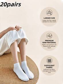 1/5/10/15/20 Pairs Solid Color Plus Size Invisible Socks, Unisex, Non-Slip Breathable Sweat-Absorbing, Casual Sports Socks, Suitable For All Seasons - White - View 8